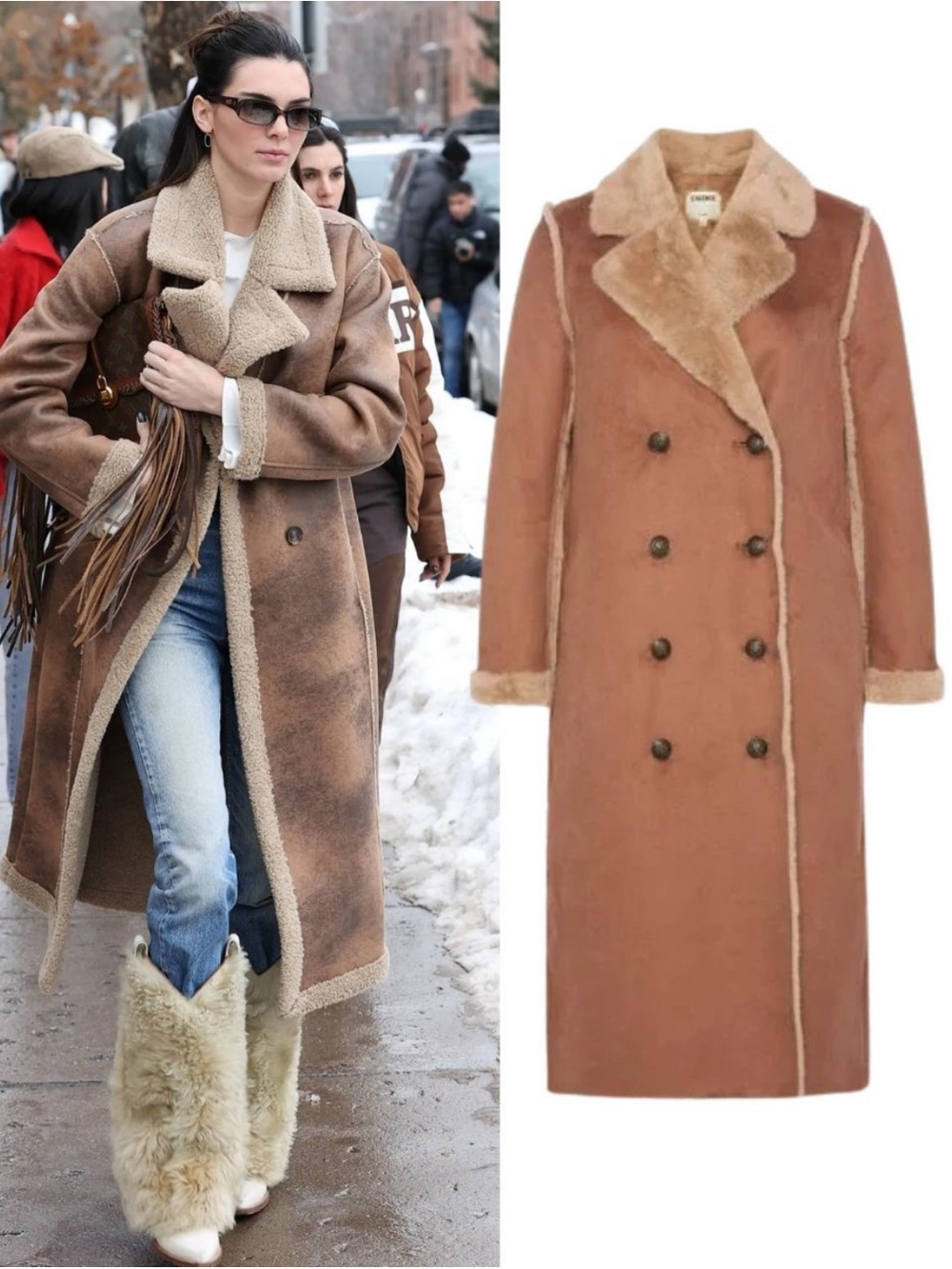 L’Agence CITRON FAUX FUR MAXI COAT SEPIA BROWN LIGHT ALMOND